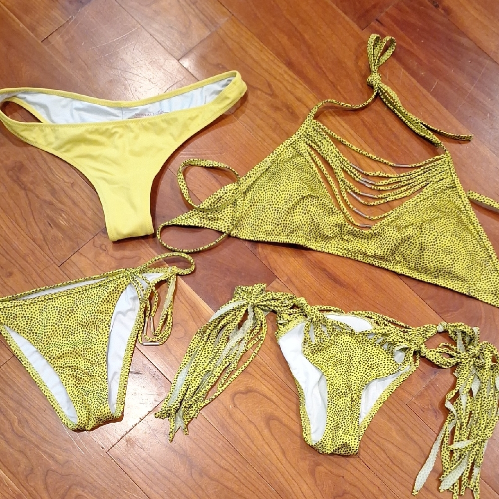 RARE Victoria's Secret Bikini Bundle Yellow Grunge Dot